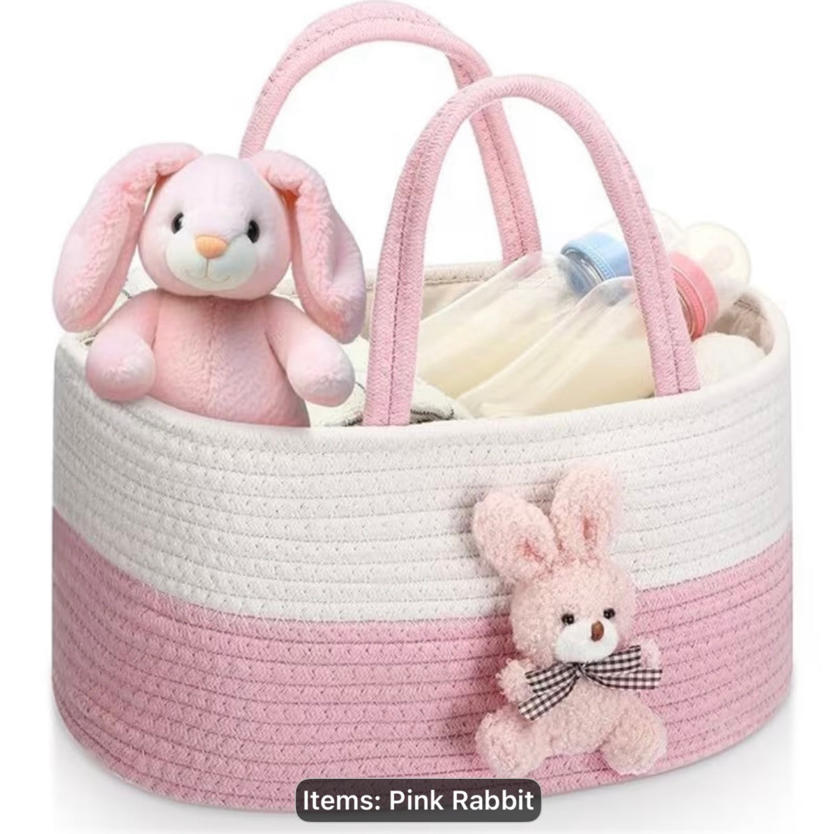 Woven Storage Basket - Pink Rabbit