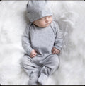 Convertible footed romper + hat