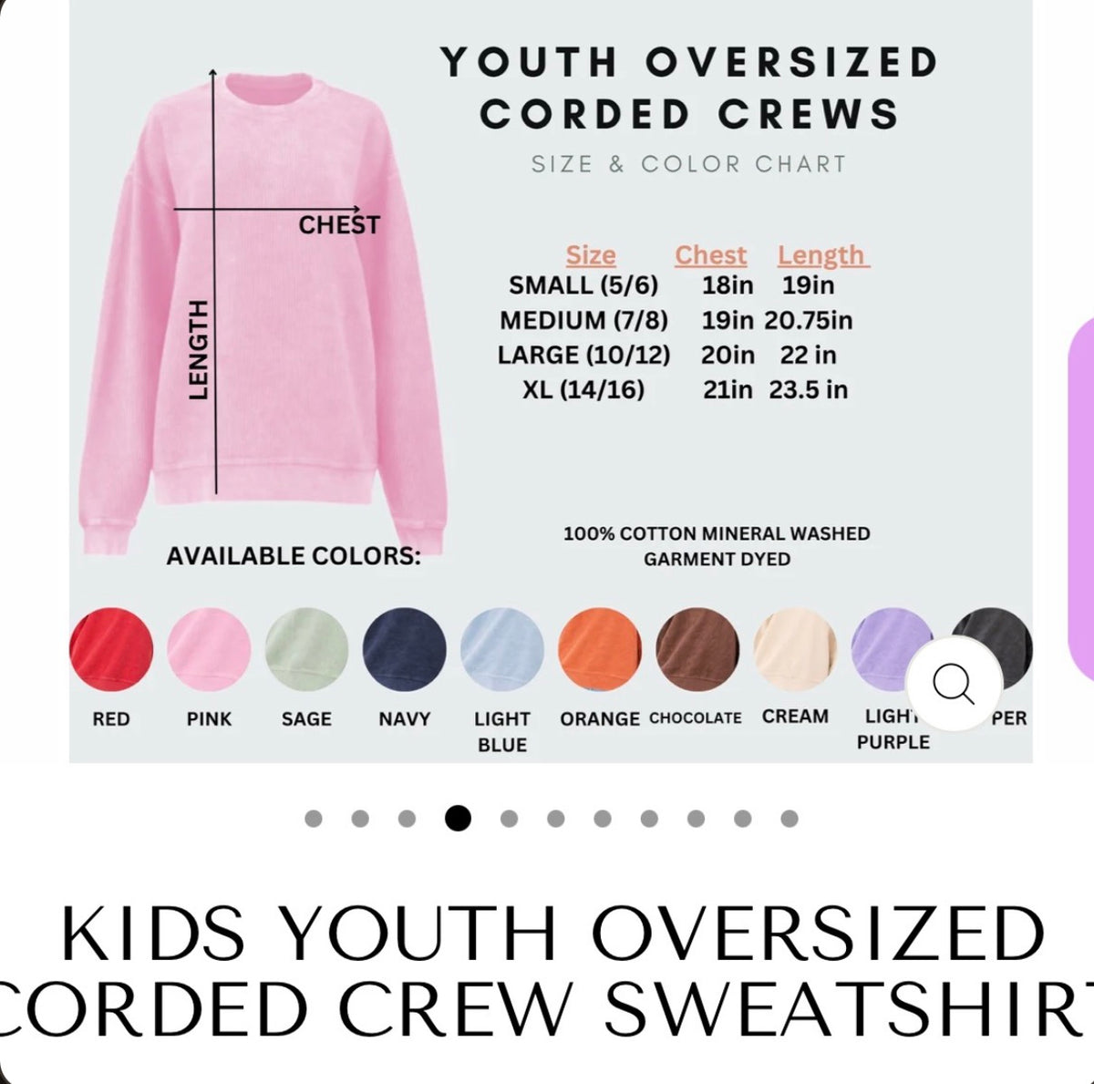 Youth oversized corded crew